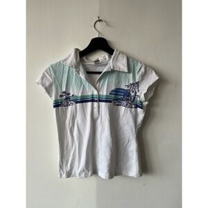 Vintage Tilt Shirt Womens Small Palm Tree Collared Stretch Y2k Polo Tee Beach
